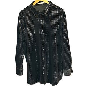Vintage 90s Daniel Benjamin Velvet Button Down Shirt Glam Disco Metallic Striped
